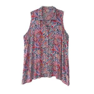 Cupio Curvy Tunic Women Size 1X Multicolor Floral Sleeveless Top Blouse Button